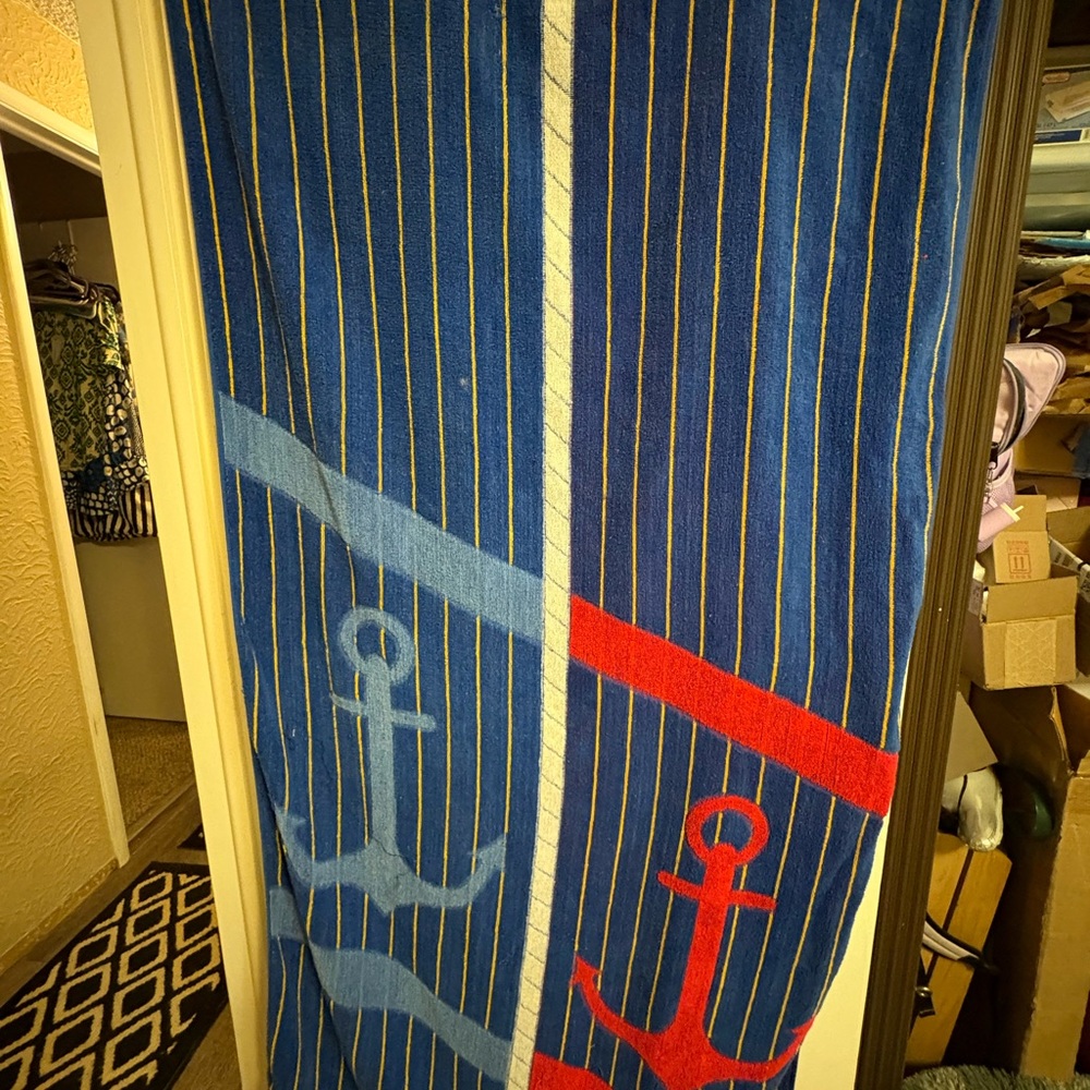 Ipanema Blue and Red Anchor Beach Towel